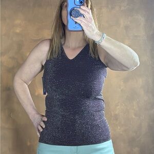 Apt. 9 Metallic Knit V-Neck Tank Top - Dark Plum